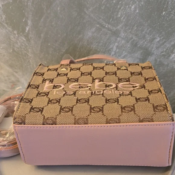 bebe Talulla Mini Satchel Blush Monogram Logo Crossbody Shoulder Bag NWT - Picture 9 of 12